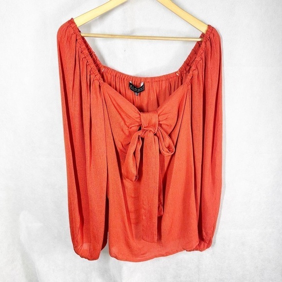 Eloquii Halter Square Neck Long Sleeve Top Size 18 Burnt Orange - Picture 1 of 14